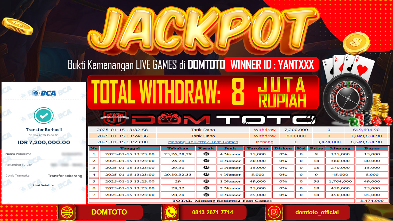 JACKPOT LIVE GAMES ROULETTE2 15 JANUARI 2025